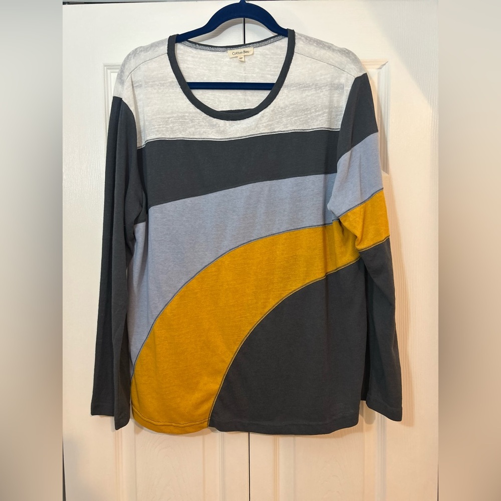 Cotton Bleu Colorblock Long Sleeve Top – Size Large - Picture 3 of 6